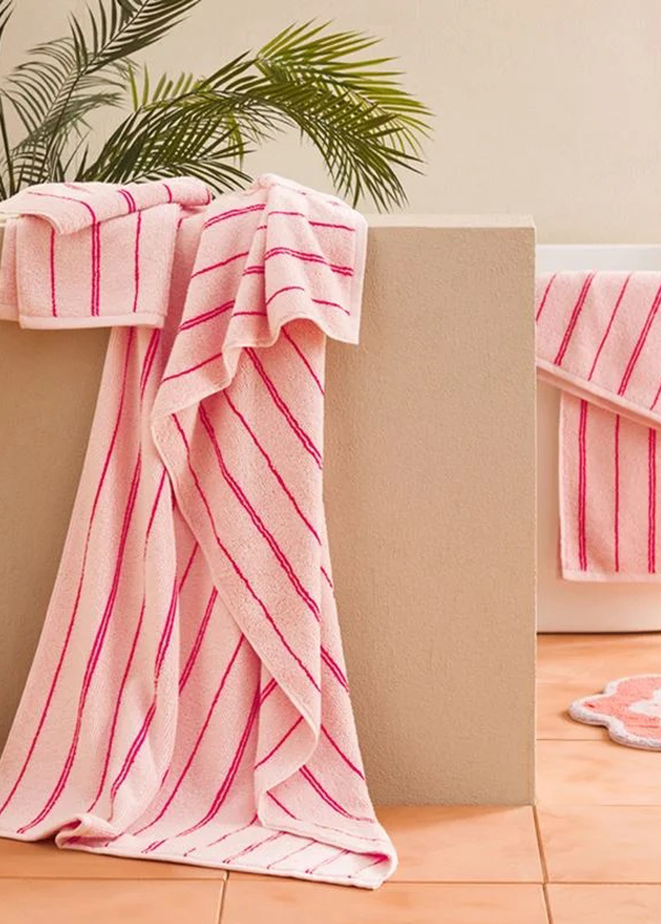 Hudson Candy Pembe ve Çilek Çizgili Havlu Serisi