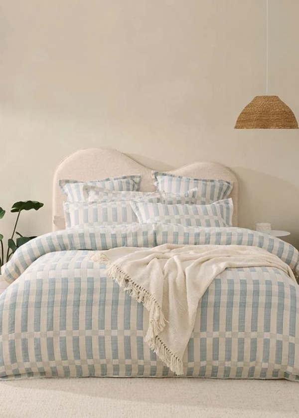 Sica Dusty Blue Kareli Yorgan Kılıfı Takımı + Ayrılabilir